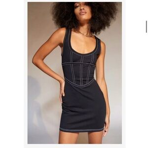 UO Ramona Corset Knit Mini Dress Black w/ Contrast Stitching